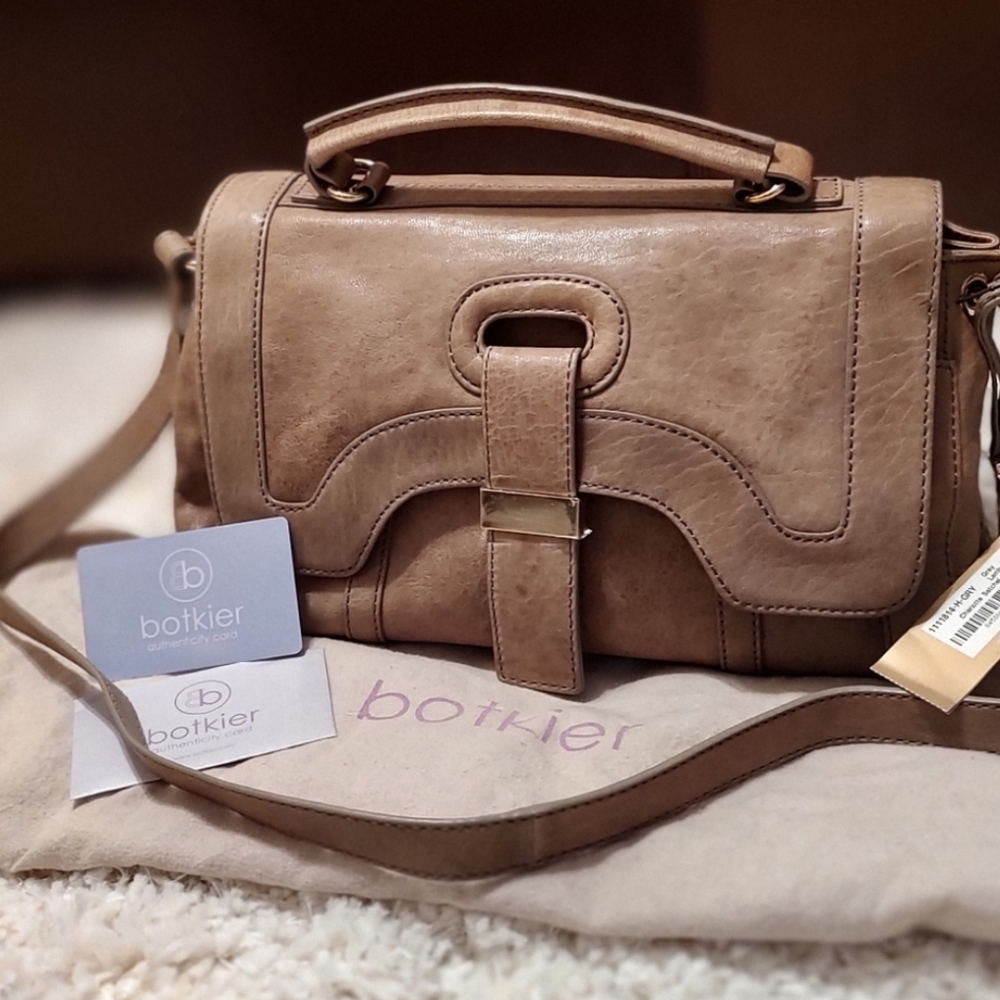 BOTKIER Charlotte Lambskin Leather Satchel Shoulder Bag Grey Taupe NWT RARE